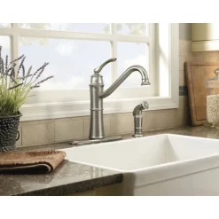 Moen Wetherly One Handle Stainless Steel Kitchen Faucet Side Sprayer Included