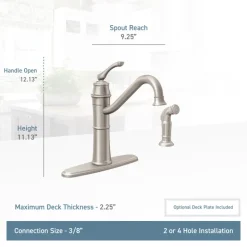 Moen Wetherly One Handle Stainless Steel Kitchen Faucet Side Sprayer Included