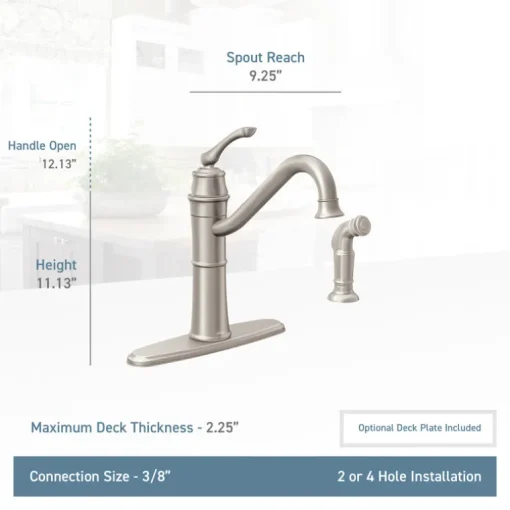 Moen Wetherly One Handle Stainless Steel Kitchen Faucet Side Sprayer Included