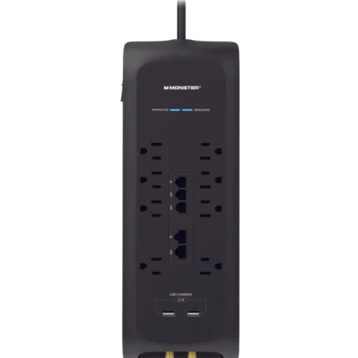 Monster Just Power It Up 6 ft. L 8 outlets Surge Protector w/USB Black 2160 J