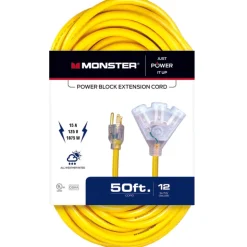 Monster Just Power It Up Outdoor 50 ft. L Yellow Extension Cord 12/3 SJTW