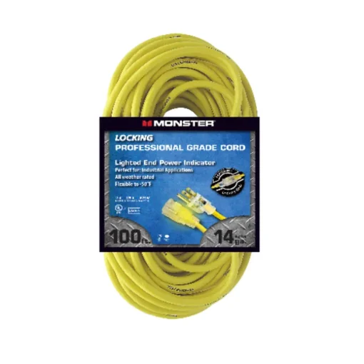 Monster Just Power It Up Outdoor 100 ft. L Yellow Extension Cord 14/3 SJTW