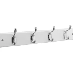 National Hardware 18 in. L Satin Nickel White Wood Rail Hook Rack 1 pk