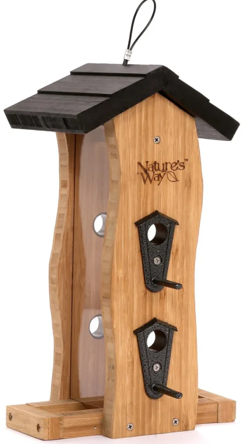 Nature's Way Wild Bird and Finch 12 oz Bamboo Vertical Wave Bird Feeder 6 ports (Pack of 4)