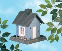 North States Blue Cottage Wild Bird 5 lb Plastic Hopper Bird Feeder 4 ports