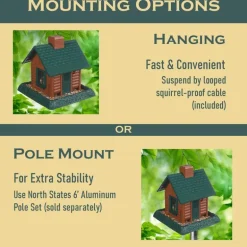North States Log Cabin Wild Bird 1 lb Plastic Log Cabin Hopper Bird Feeder 4 ports