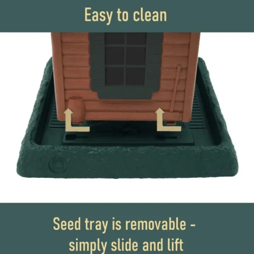 North States Log Cabin Wild Bird 1 lb Plastic Log Cabin Hopper Bird Feeder 4 ports
