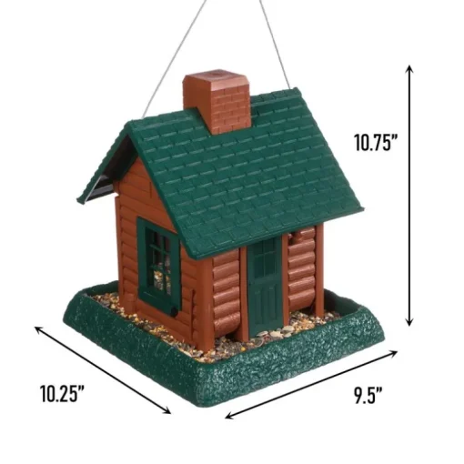 North States Log Cabin Wild Bird 1 lb Plastic Log Cabin Hopper Bird Feeder 4 ports