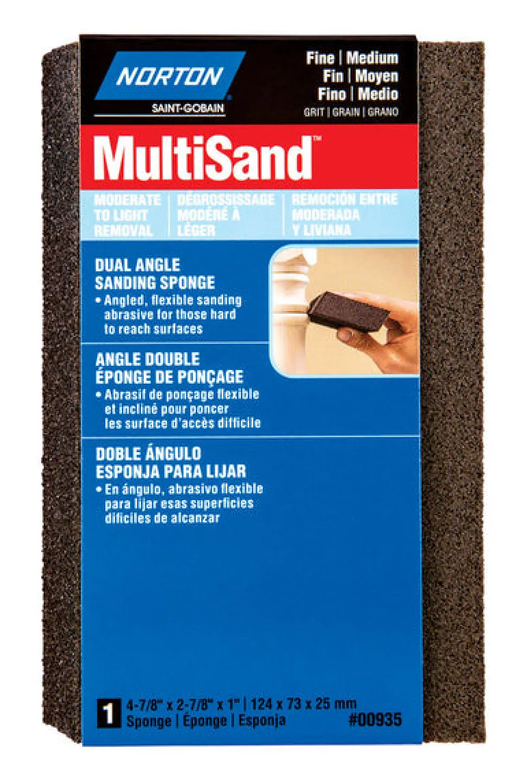 Norton 4.875 in. L X 2.88 in. W X 1 in. 80/120 Grit Fine/Medium Dual Angle Sanding Sponge