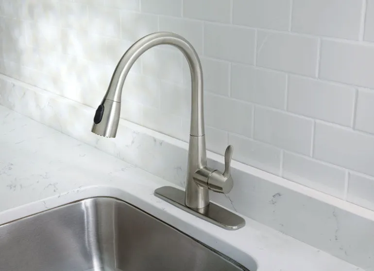 Oak Brook Brushed Nickel 1-Handle 1.8 GPM High Arc Pulldown Kitchen Faucet with Lever Handle