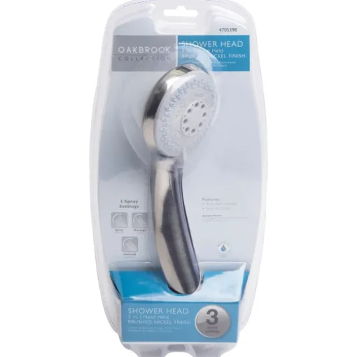 OakBrook Brushed Nickel PVC 3 settings Handheld Showerhead 1.8 gal