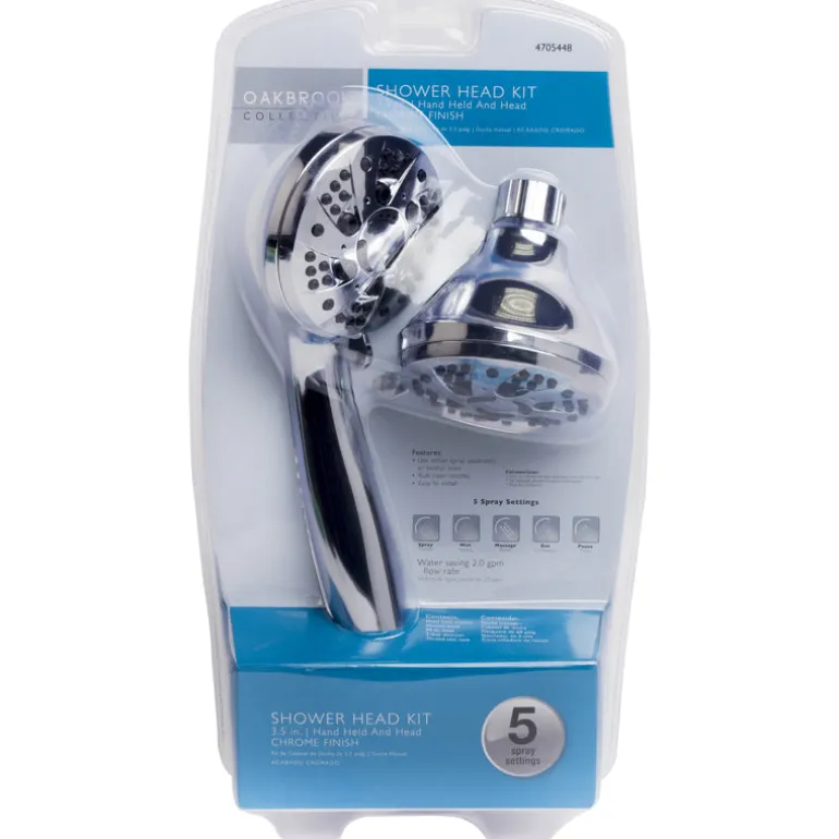 OakBrook Chrome PVC 5 settings Showerhead Combo 1.8 gpm
