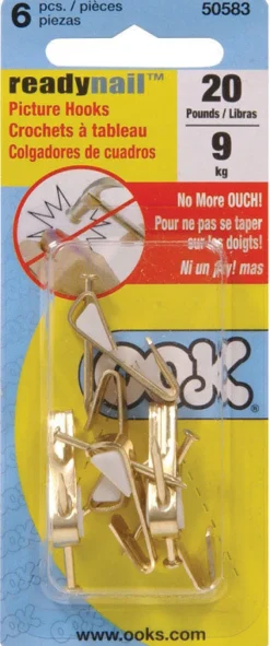 Ook OOK ReadyNail Brass-Plated Conventional Picture Hook 20 lb 6 pk