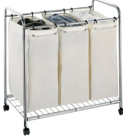 Organize It All 1763 3 Section Chrome Hamper With Canvas