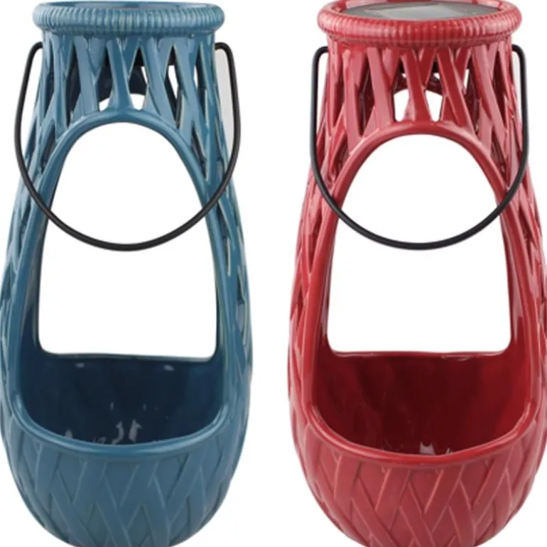 OutDoozie Assorted Colors Ceramic Lattice Hanging Solar Lantern 12 H x 6.5 W in. (Pack of 4)