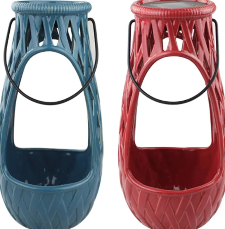 OutDoozie Assorted Colors Ceramic Lattice Hanging Solar Lantern 12 H x 6.5 W in. (Pack of 4)