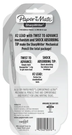 Paper Mate 3037631PP 0.7mm #2 SharpWriter® Mechanical Pencils 5 Count