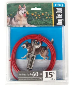 PDQ Red Tie-Out with Spring Vinyl Coated Cable Dog Tie Out Large