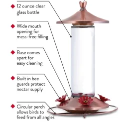 Perky-Pet Hummingbird 12 oz. Copper/Glass Nectar Feeder 4 ports (Pack of 2)