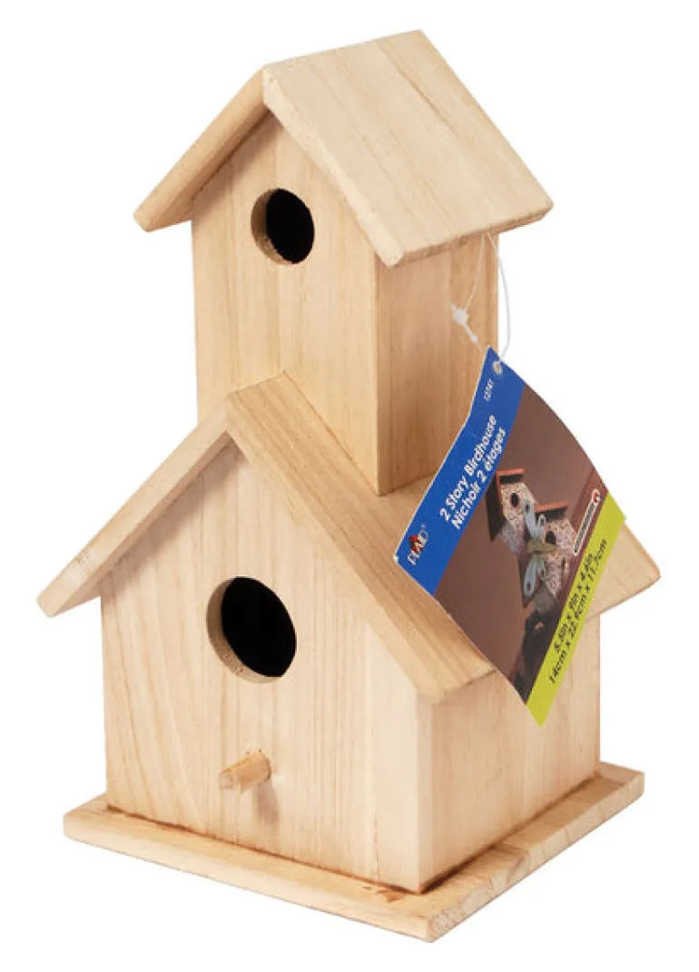 Plaid 9 In. H X 4.75 In. W X 5.25 In. L Natural Beige Wood Two Story Birdhouse