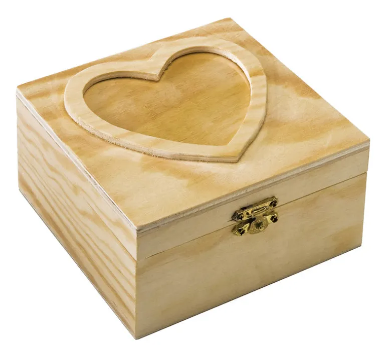 Plaid 5.25 In. H X 2.75 In. W X 5.25 In. L Natural Beige Wood Heart Box