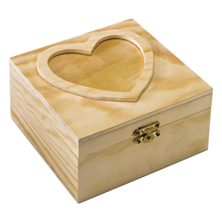 Plaid 5.25 In. H X 2.75 In. W X 5.25 In. L Natural Beige Wood Heart Box