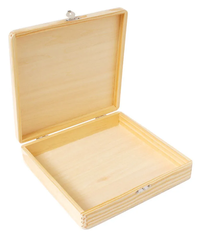Plaid 1.7 in. H X 8.1 in. W X 8.3 in. L Natural Beige Wood Cigar Box
