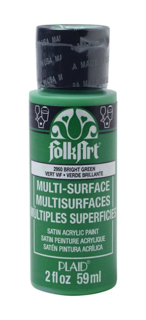 Plaid FolkArt Satin Bright Green Hobby Paint 2 oz. (Pack of 3)