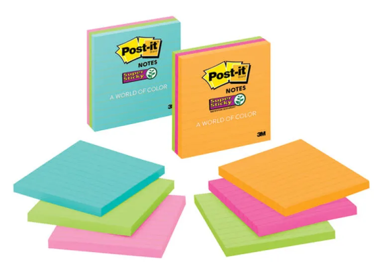 Post-It Assorted Colors Lined Sticky Notes 4 L x 4 W in.