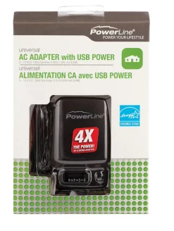 PowerLine 6 ft. L AC Adapter With USB 1 pk
