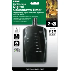 Prime Black 125V 1875W Outdoor 24 Hour Digital Countdown Timer with 2-Grounded Outlets