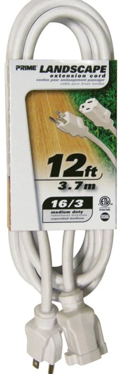 Prime Outdoor 12 ft. L White Extension Cord 16/3 SJTW
