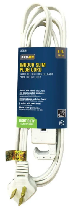 Projex Indoor 6 ft. L White Slim Plug Cord 16/3 SPT-2