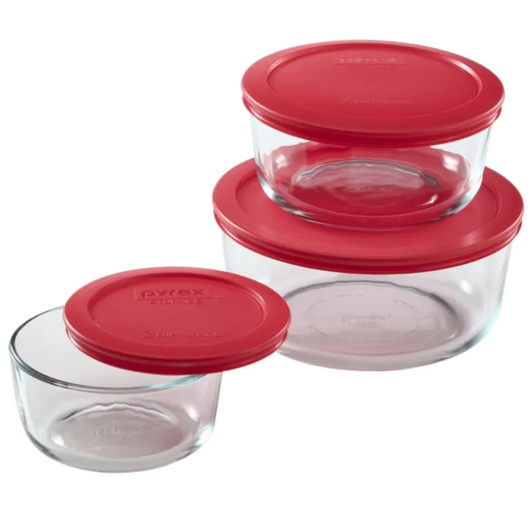 Pyrex Assorted Food Storage Container Set 6 pk Clear/Red (Pack of 2)