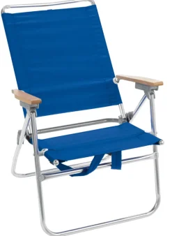 Rio Brands Hiboy Silver Frame Blue Seat 5-Position Beach Chair 250 lbs. Load Capacity (Pack of 4)