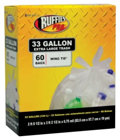 Ruffies Pro 1124909 33 Gallon Clear X-Large Trash Bags 60 Count (Pack Of 6)