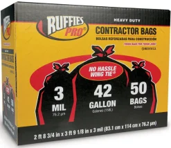 Ruffies Pro 42 gal Contractor Bags Wing Ties 50 pk