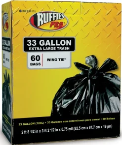 Ruffies Pro Black Wing Ties Trash Bags 33 gal. Capacity 0.75 mil. Thick x 32-1/2 x 38-1/2 in.