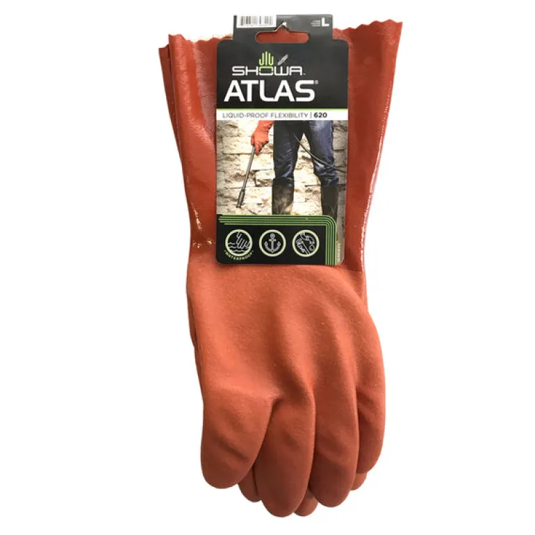 Showa Atlas Unisex Indoor/Outdoor PVC Chemical Gloves Orange L 1 pair (Pack of 12)
