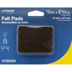 Softtouch Felt Self Adhesive Strips Brown Rectangle .5 in. W X 2-5/8 in. L 16 pk