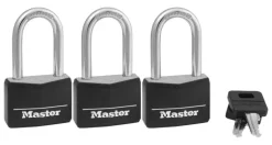 Solid-Brass Keyed Padlocks, Black Cover & Covered Key Head, 3-Pack, 1-9/16 In.