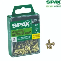 SPAX No. 6 x 1/2 in. L Phillips/Square Flat Head Yellow Zinc Steel Multi-Purpose Screw 50 each