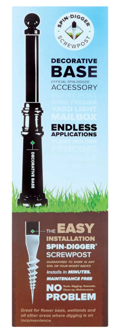 SpinDigger Cast Aluminum Black Mailbox Post Base 6 in. W