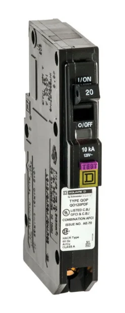 Square D QO 20 amps Arc Fault/Ground Fault Single Pole Circuit Breaker