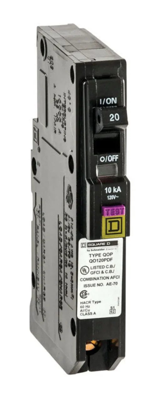 Square D QO 20 amps Arc Fault/Ground Fault Single Pole Circuit Breaker