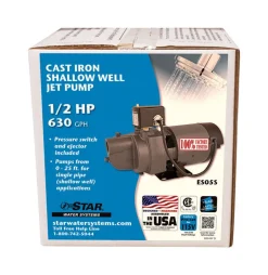 Star Water Systems Cast Iron Shallow Well Pump 115/230V 1/2 hp 8.6A 630 GPH 1-1/4 x 1 Dia. in.