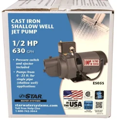 Star Water Systems Cast Iron Shallow Well Pump 115/230V 1/2 hp 8.6A 630 GPH 1-1/4 x 1 Dia. in.