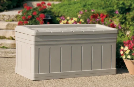Suncast Beige Plastic 129 gal. Capacity Deck Box 28 H x 53 W x 29 D in. with Seat