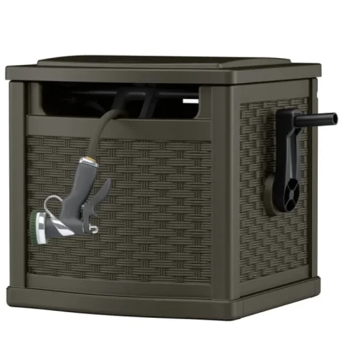 Suncast Slide Trak Brown Resin Retractable Free Standing Hideaway Hose Reel 150 ft. Capacity