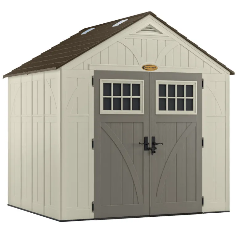 Suncast Tremont 8 ft. x 7 ft. Resin Vertical Peak Storage Shed with Floor Kit